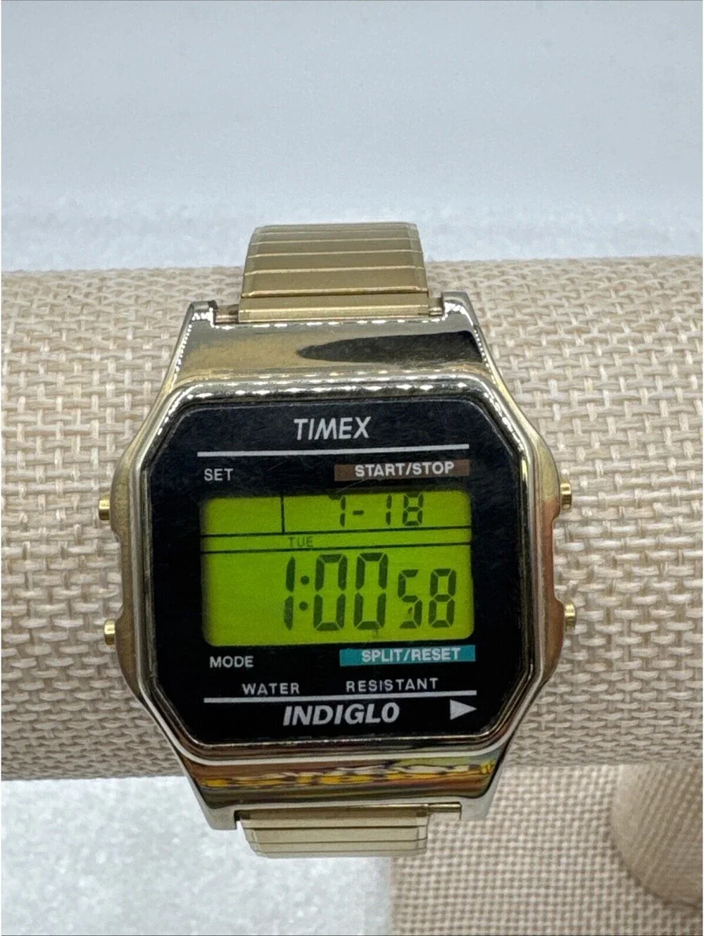 Timex Digital Goldtone Expansion Watch Alarm Indiglo Water Resistant 555LM Works